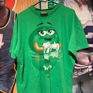 Vintage 90 1997 M&M's Green Character T Shirt Mars Candy Mascot Graphic Tee Mens